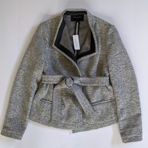 NWT grey tweed open blazer with tie belt